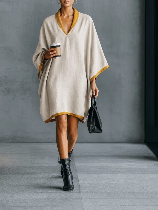 Relaxed-fit Linen-blend V-neck Dress