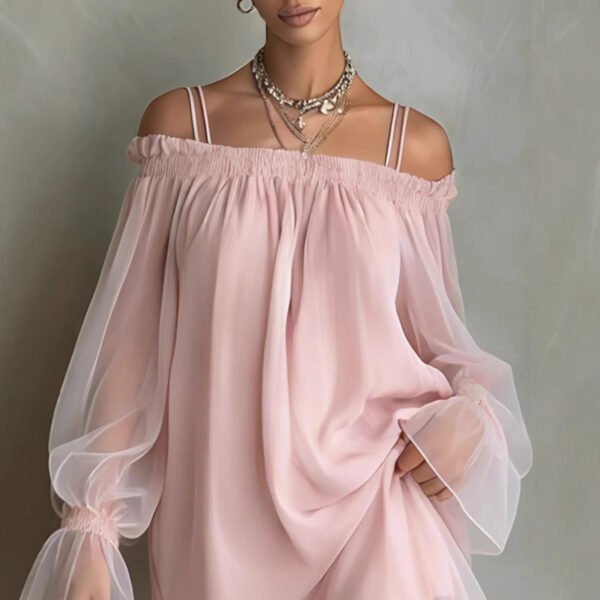 05d85bed-9000-4043-942d-901880453009.jpg Off-shoulder Loose-fit Pleated Boatneck Dress