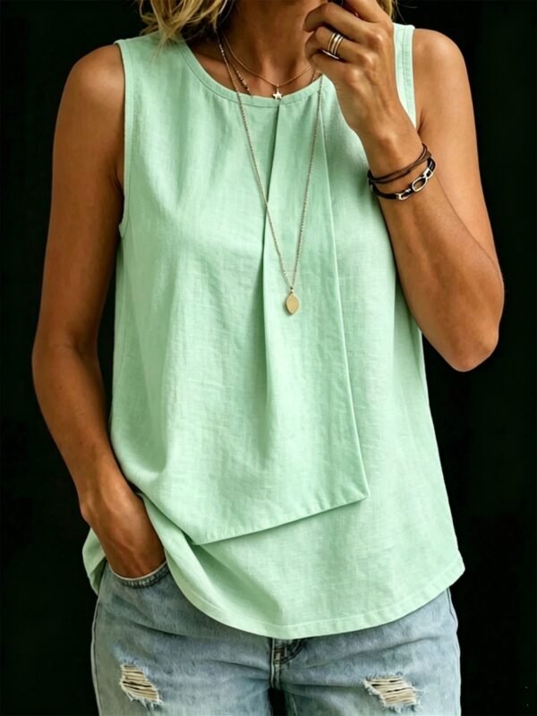 0bc002f1-56c4-4573-aca9-100258ecf534.jpg Womens Solid-color Crew-neck Loose-fitting Sleeveless Tank Top