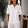 Womens Solid-color Loose-fit Casual Work Top