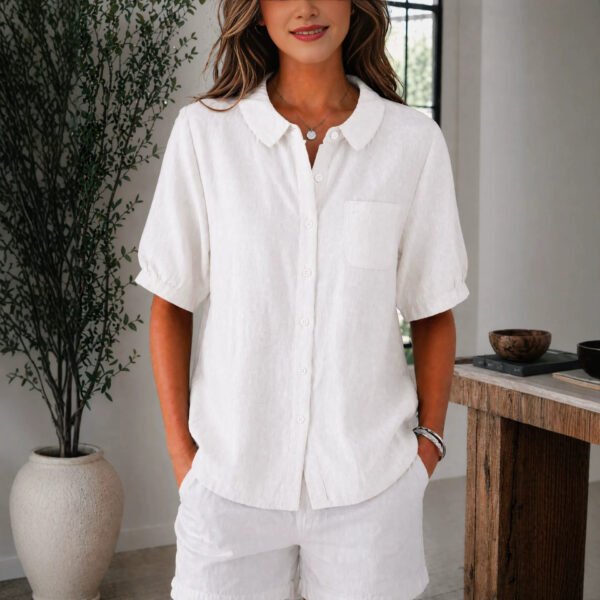 Womens Solid-color Loose-fit Casual Work Top