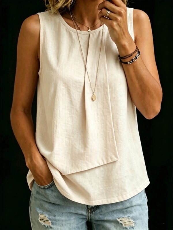 0c780aa0-5c93-47db-b1d9-eb97568aef93.jpg Womens Solid-color Crew-neck Loose-fitting Sleeveless Tank Top