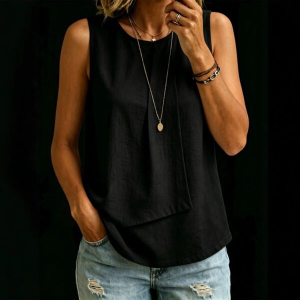 0c9624a8-c743-4d71-b179-dbb6c2230224.jpg Womens Solid-color Crew-neck Loose-fitting Sleeveless Tank Top