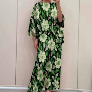 Urban Chic Milk Silk Off-Shoulder Loose-Fit Printed Batwing-Sleeve Pants Set