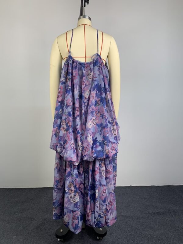 Floral-print Halter-neck High-low Ruffled Dress