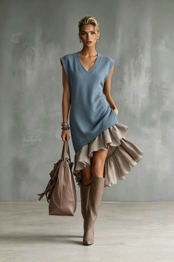 0eed277f-720c-433f-a557-2dd22c4735c7.jpg Solid-color Casual European-American Style Flounced Midi Skirt