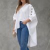 Womens Loose-fit Solid-color Long-sleeve Shirt