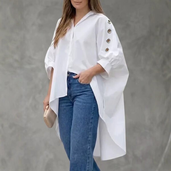 Womens Loose-fit Solid-color Long-sleeve Shirt