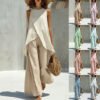 13e2322a-eba3-4615-aa94-6c28120251ee.jpg Womens Crew-neck Pullover Sleeveless Top And Long Pants Set