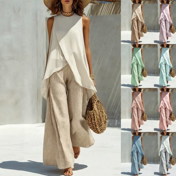 13e2322a-eba3-4615-aa94-6c28120251ee.jpg Womens Crew-neck Pullover Sleeveless Top And Long Pants Set