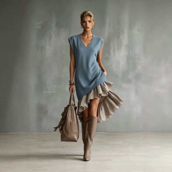 1722900a-620a-4a20-9d37-cbda988548aa.jpg Solid-color Casual European-American Style Flounced Midi Skirt