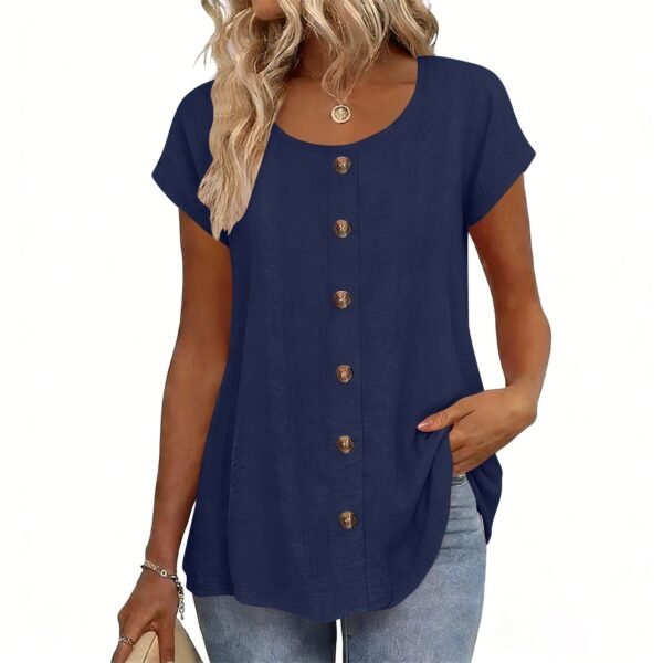 17cc6a08-7fbc-4660-9e11-46d1f6571e55.jpg Womens Elegant And Fashionable Solid-color Round-neck Short-sleeve Top