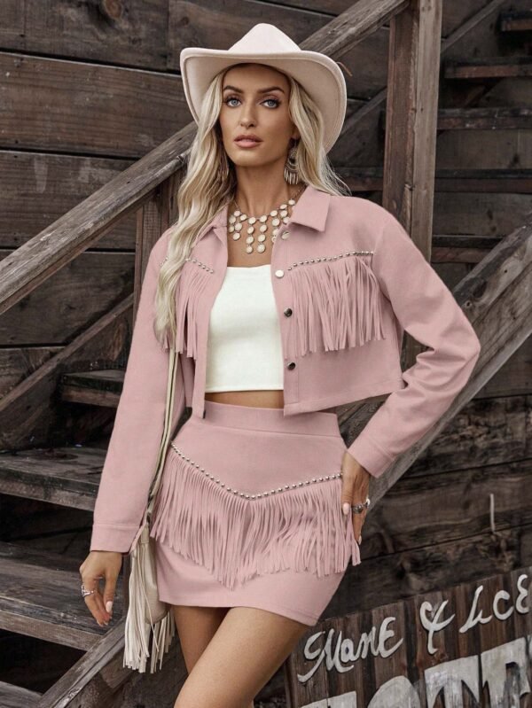 Womens Tassel Faux Suede Loose-fit Set