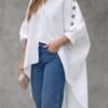 Womens Loose-fit Solid-color Long-sleeve Shirt