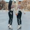 Womens Plus-Size High-Waisted Fleece-Lined PU Leather Pants