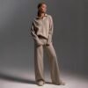 Womens Solid-color Polo-collar Wide-leg Pants Set