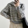 Womens Loose-Fit Striped Pullover Sweater