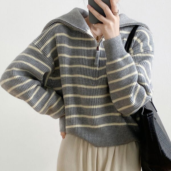 Womens Loose-Fit Striped Pullover Sweater