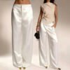 Womens Casual Solid-color Satin Wide-leg Pants