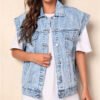 Womens Minimalist Casual Chic Denim Jacket Vest