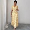 Womens Casual Floral-print V-neck Puff-sleeve Dress