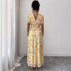 Womens Casual Floral-print V-neck Puff-sleeve Dress