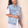 Womens Minimalist Casual Chic Denim Jacket Vest