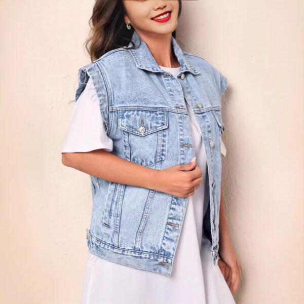 Womens Minimalist Casual Chic Denim Jacket Vest