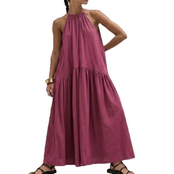 2fefaafa-2fad-4826-af9a-bd4c397c42d3.jpg Halter-neck Sleeveless Cotton-linen Dress