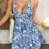 Womens Floral-Print Backless Strap Dress