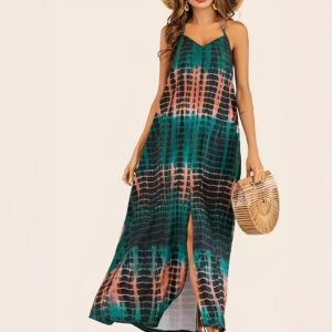 30ffd242-0827-4972-927b-d7acdbbb9da4.jpg Fashionable Slit Loose-fit Strap Dress In Green
