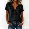 Womens Casual Short-sleeve Top With Ruffled Hem