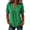Casual Loose-fit Cotton-linen V-neck Button-up Top