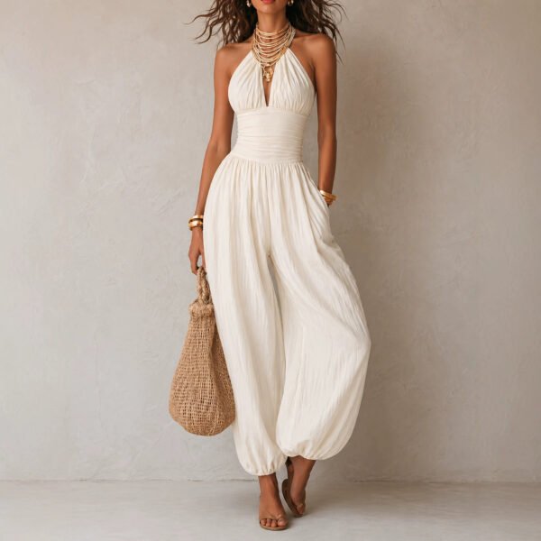 Bohemian-style Backless Hollow-out Lantern-leg Jumpsuit