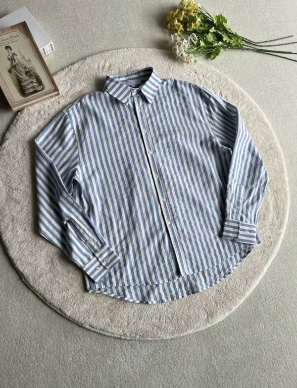 Retro Blue And White Striped Washed 100 Cotton Shirt