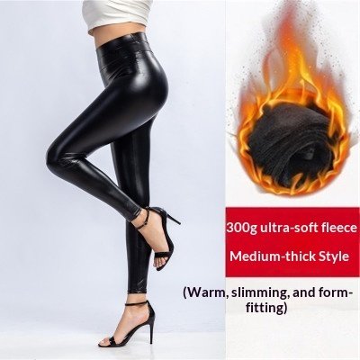 Womens Plus-Size High-Waisted Fleece-Lined PU Leather Pants