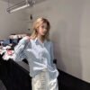 Retro Blue And White Striped Washed 100 Cotton Shirt
