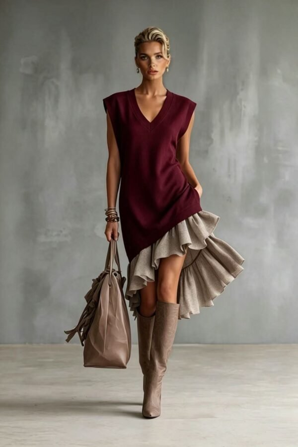 3ac72423-819e-4e65-8cdc-9cfd7814686c.jpg Solid-color Casual European-American Style Flounced Midi Skirt