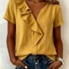 Womens Casual Short-sleeve Top With Ruffled Hem