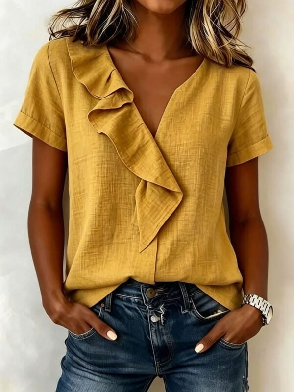 Womens Casual Short-sleeve Top With Ruffled Hem