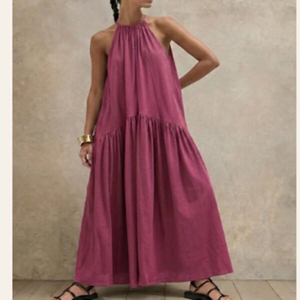 3e312db2-c259-408a-a761-4fc94ed1eacf.jpg Halter-neck Sleeveless Cotton-linen Dress