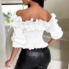 Womens Off-shoulder Ruffled Lantern-sleeve Blouse