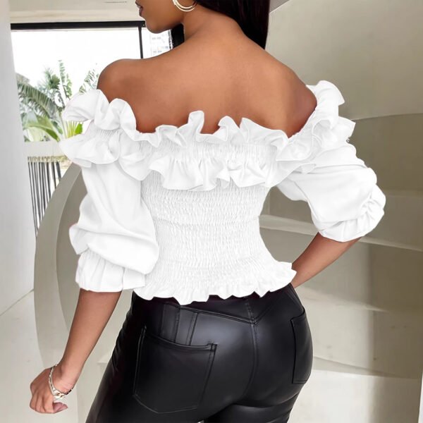 Womens Off-shoulder Ruffled Lantern-sleeve Blouse