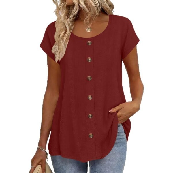446b9bb4-d863-4c63-84af-34d2350fdee4.jpg Womens Elegant And Fashionable Solid-color Round-neck Short-sleeve Top
