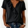 Womens Casual Short-sleeve Top With Ruffled Hem