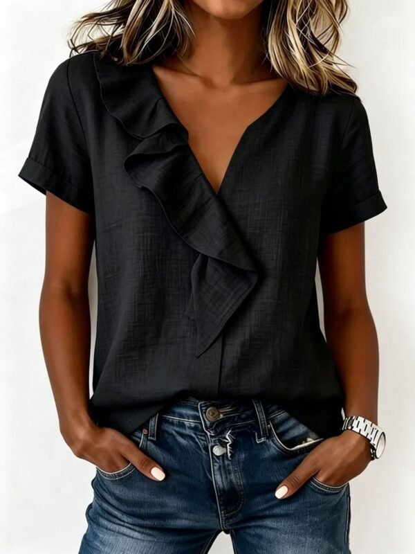Womens Casual Short-sleeve Top With Ruffled Hem