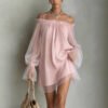 48a1239b-0067-4e75-8c7a-773a564edca2.jpg Off-shoulder Loose-fit Pleated Boatneck Dress