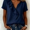 Womens Casual Short-sleeve Top With Ruffled Hem