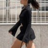 Womens Long-sleeve Off-shoulder, Midriff-baring Top Paired With A Figure-hugging Skirt Set