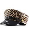 4bee7661-6b84-450f-8ea4-8cd93b05a8bb.jpg Lady Leopard-print PU Leather Bold Stud Belt Design Beret With Retro British Style Metal Fastener, Unique Edgy Girl Punk Hat, Street Style Versatile Hat